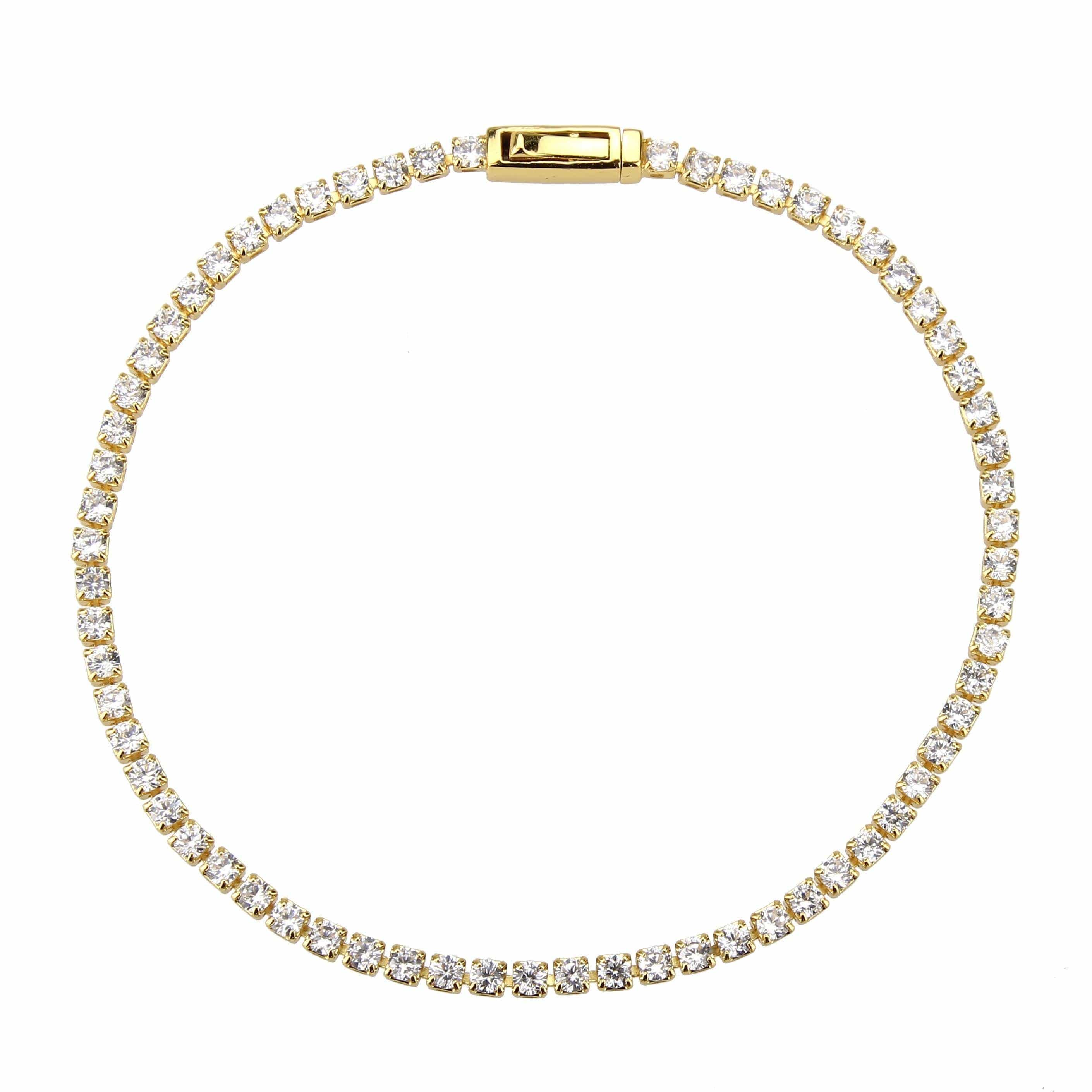 Alamode Gold Brass Bracelet with AAA Grade CZ in Clear - Flyclothing LLC