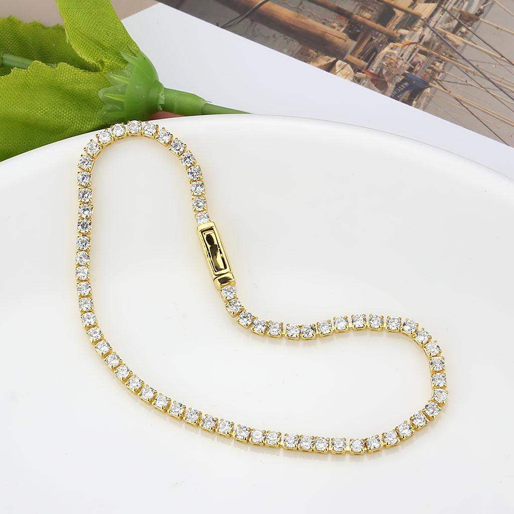 Alamode Gold Brass Bracelet with AAA Grade CZ in Clear - Alamode - Flyclothing LLC