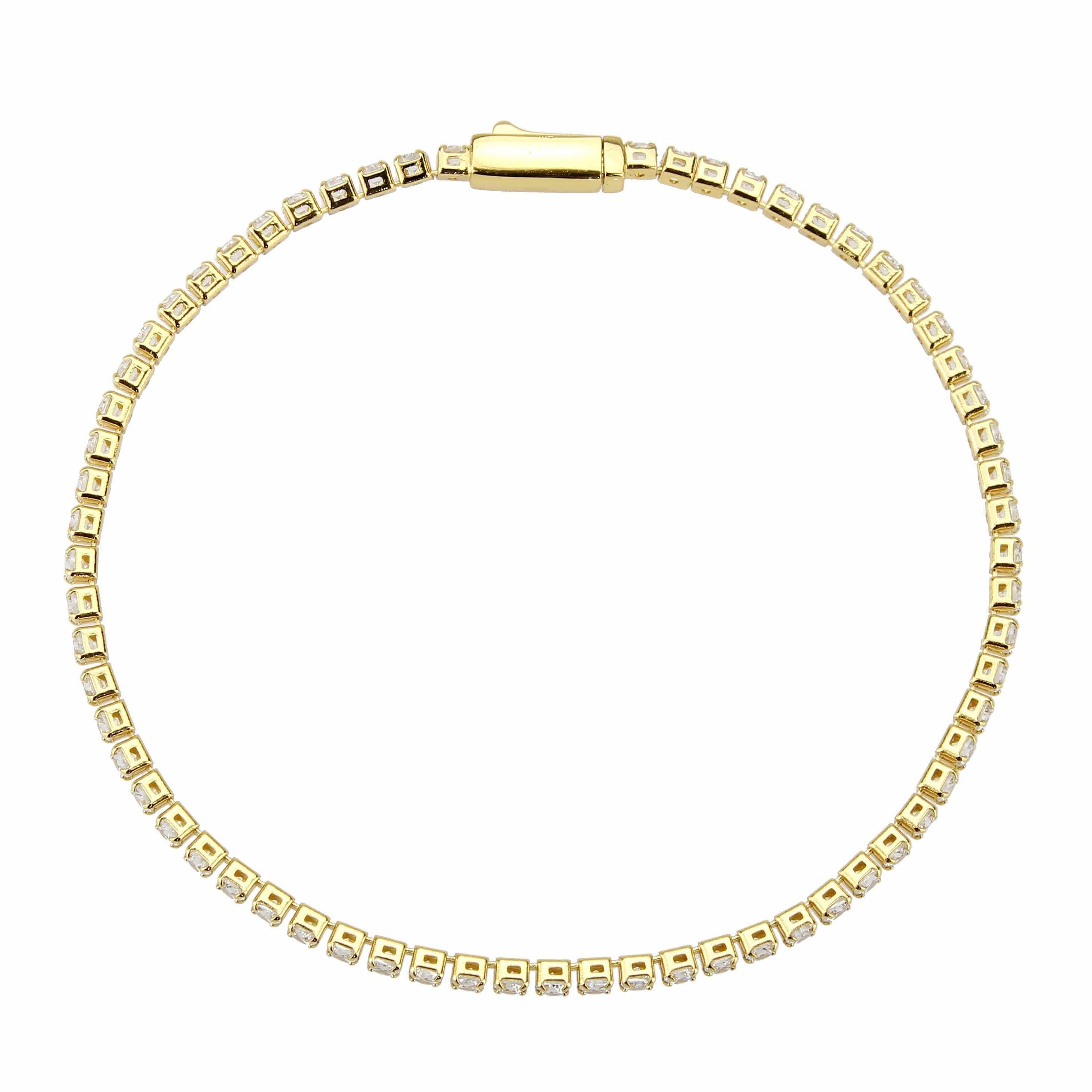 Alamode Gold Brass Bracelet with AAA Grade CZ in Clear - Flyclothing LLC