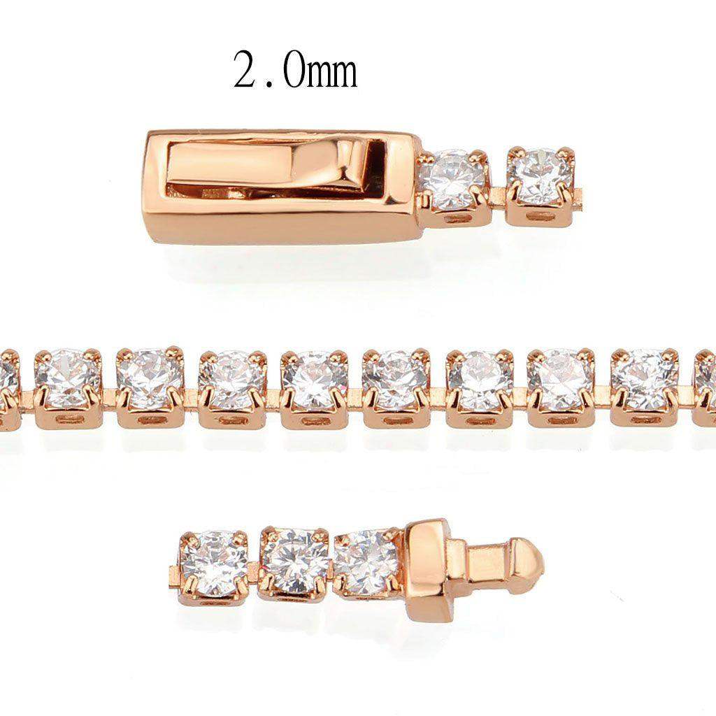 Alamode Rose Gold Brass Bracelet with AAA Grade CZ in Clear - Alamode - Flyclothing LLC