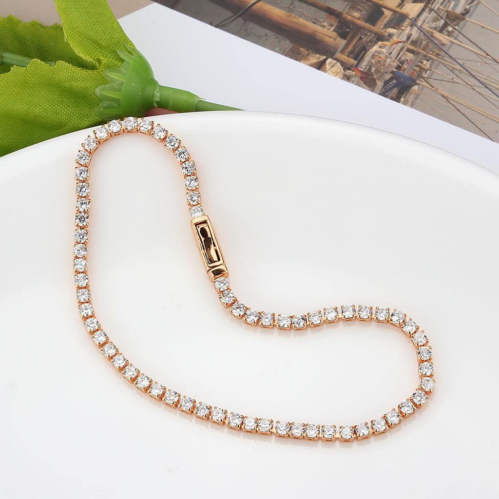 Alamode Rose Gold Brass Bracelet with AAA Grade CZ in Clear - Alamode