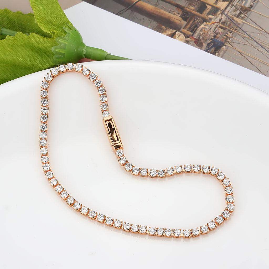 Alamode Rose Gold Brass Bracelet with AAA Grade CZ in Clear - Alamode - Flyclothing LLC