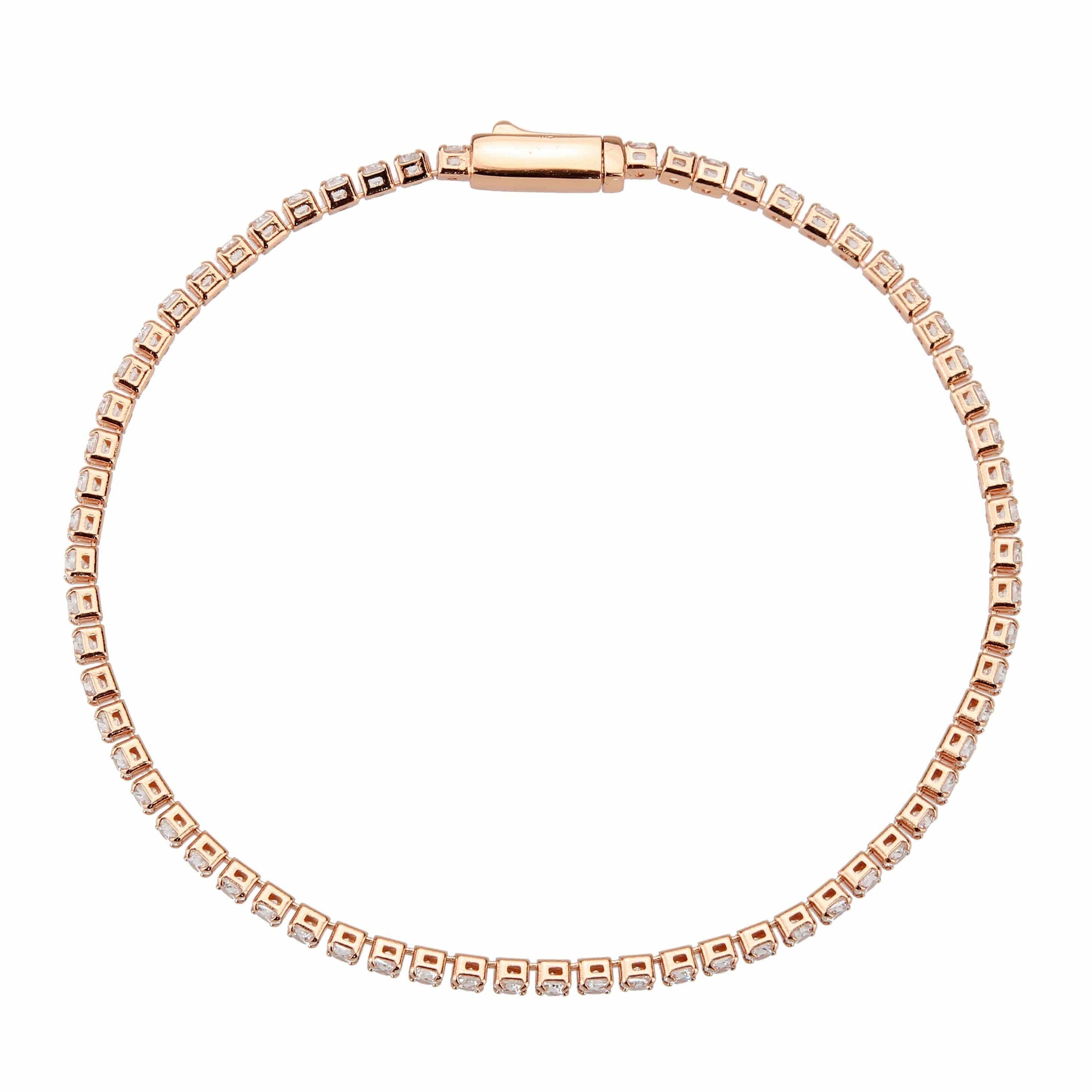 Alamode Rose Gold Brass Bracelet with AAA Grade CZ in Clear - Alamode