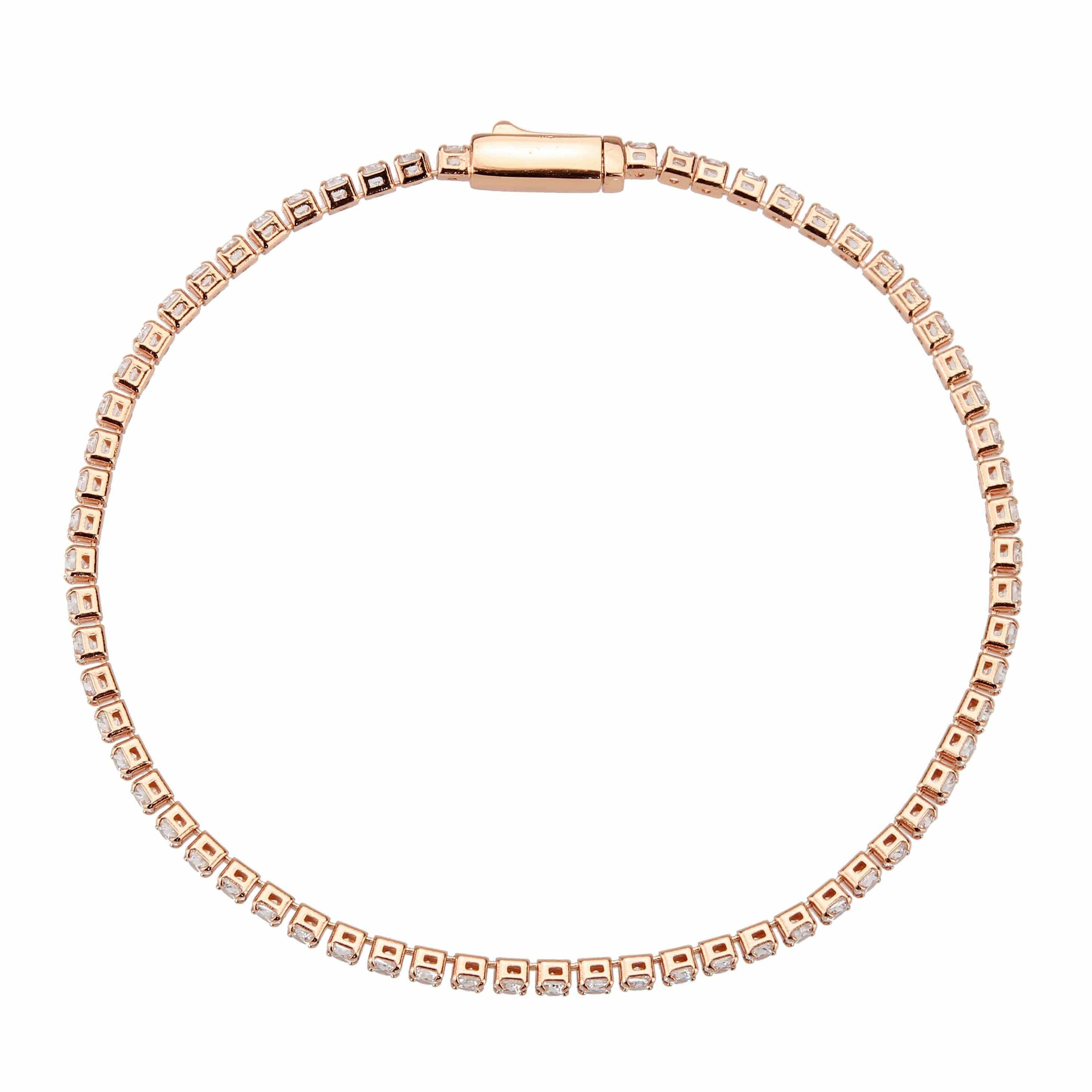 Alamode Rose Gold Brass Bracelet with AAA Grade CZ in Clear - Flyclothing LLC