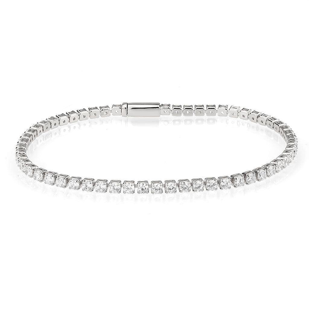 Alamode Rhodium Brass Bracelet with AAA Grade CZ in Clear - Flyclothing LLC