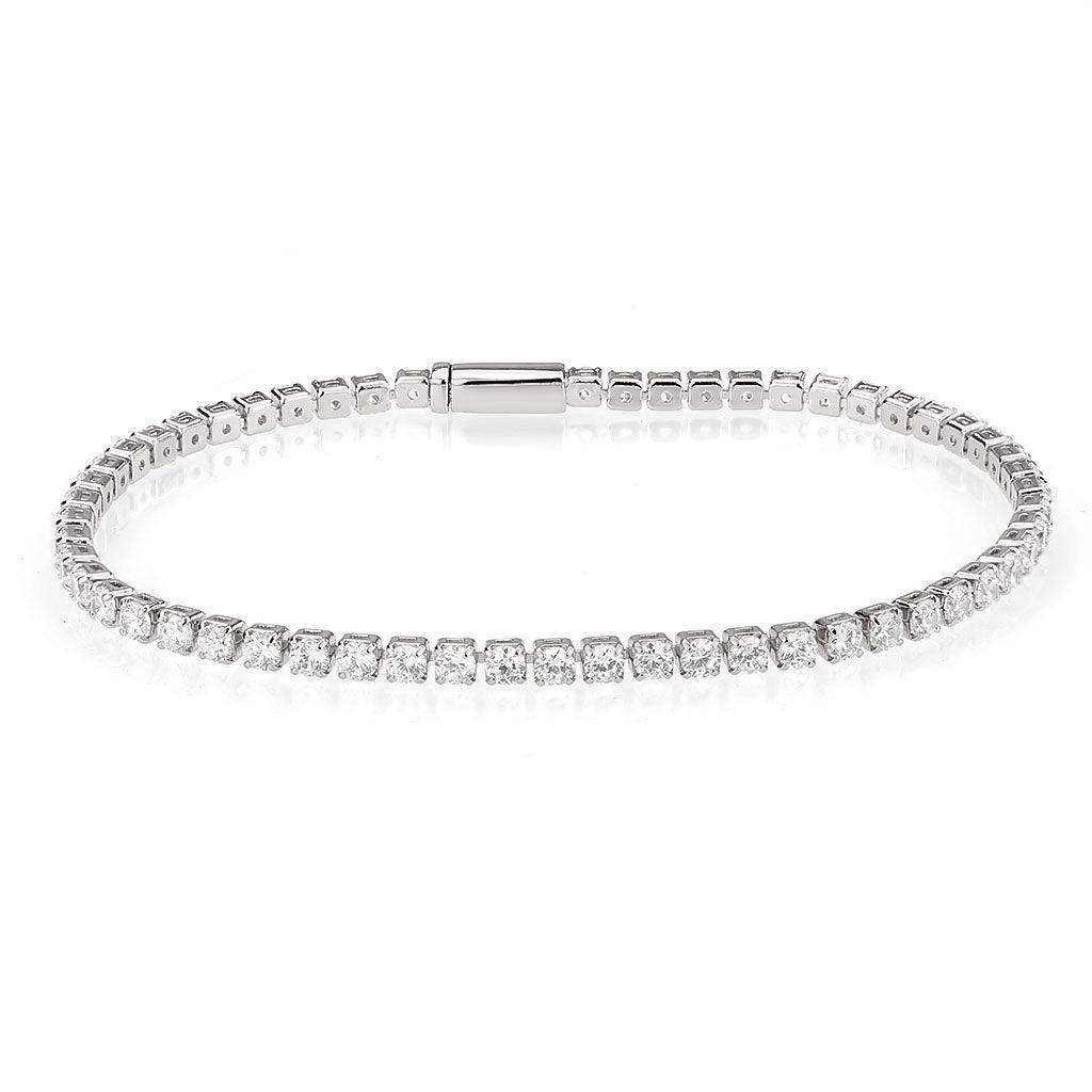 Alamode Rhodium Brass Bracelet with AAA Grade CZ in Clear - Alamode - Flyclothing LLC