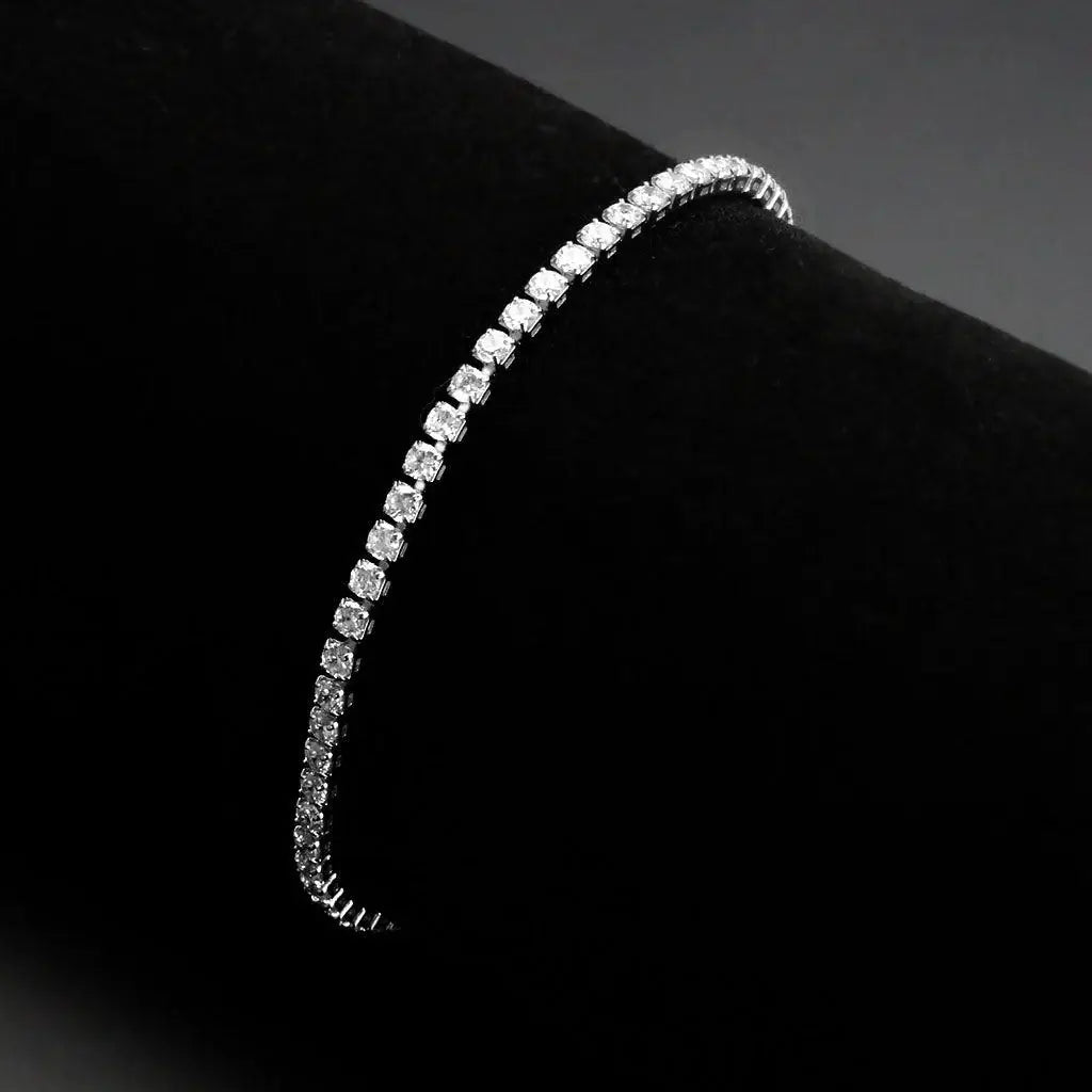 Alamode Rhodium Brass Bracelet with AAA Grade CZ in Clear - Alamode - Flyclothing LLC