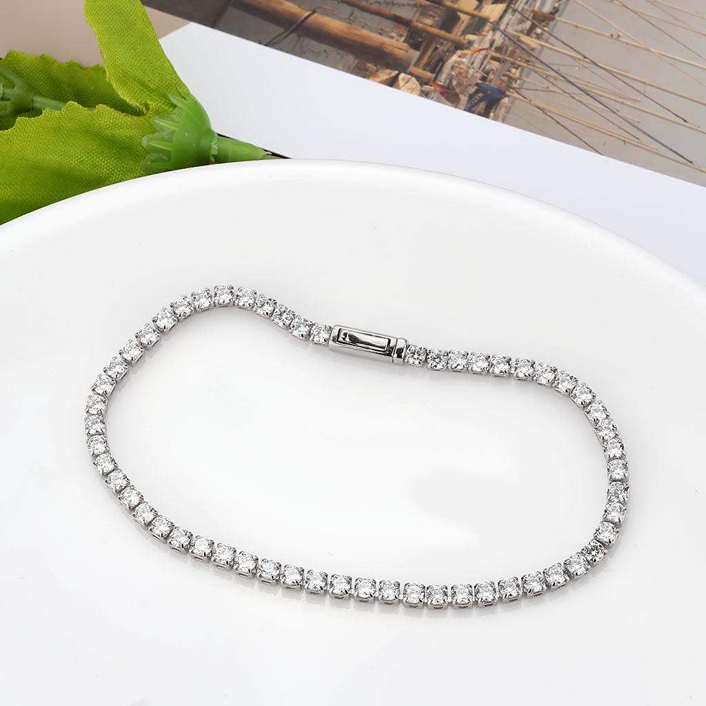 Alamode Rhodium Brass Bracelet with AAA Grade CZ in Clear - Alamode - Flyclothing LLC