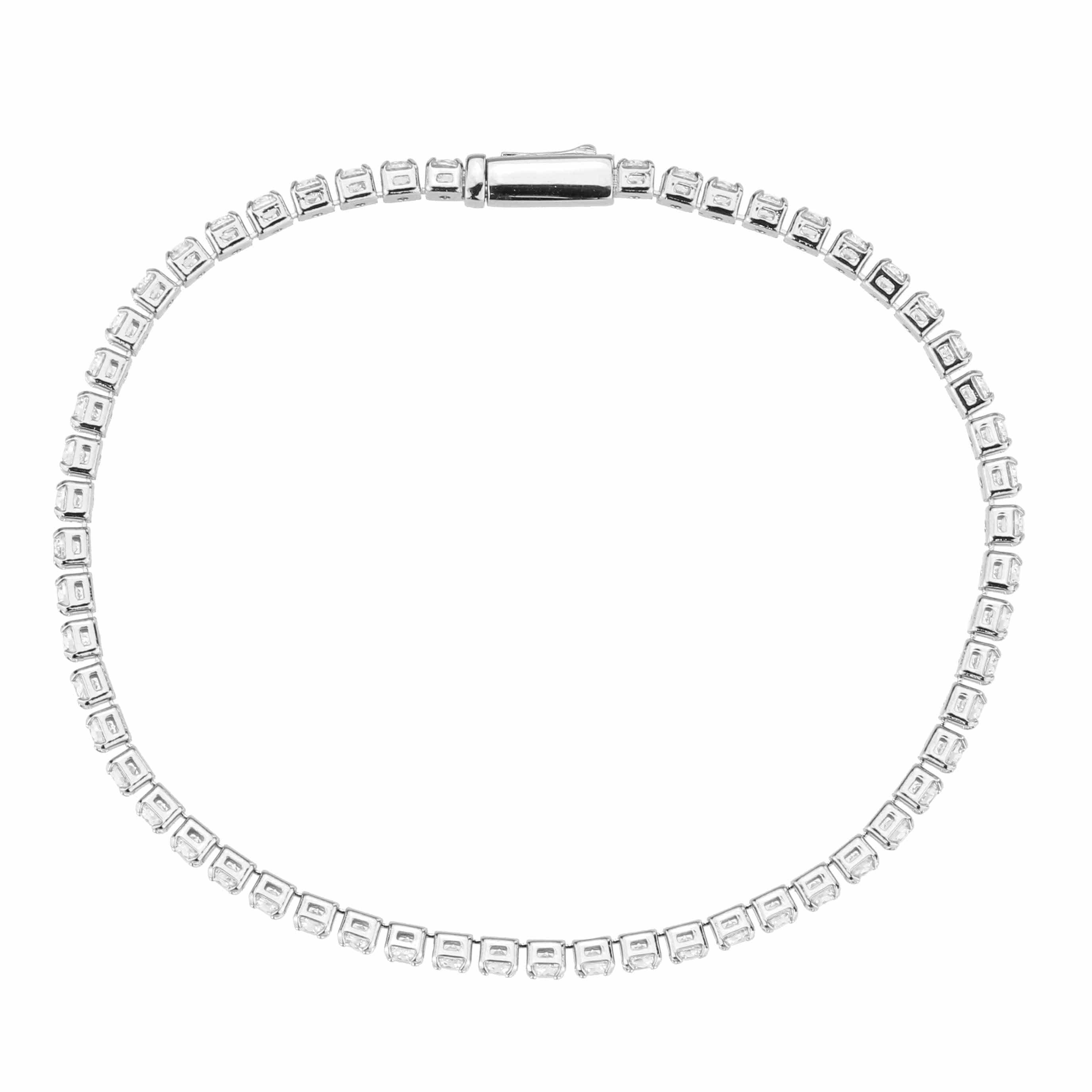 Alamode Rhodium Brass Bracelet with AAA Grade CZ in Clear - Flyclothing LLC