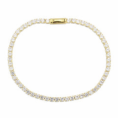 Alamode Gold Brass Bracelet with AAA Grade CZ in Clear - Flyclothing LLC