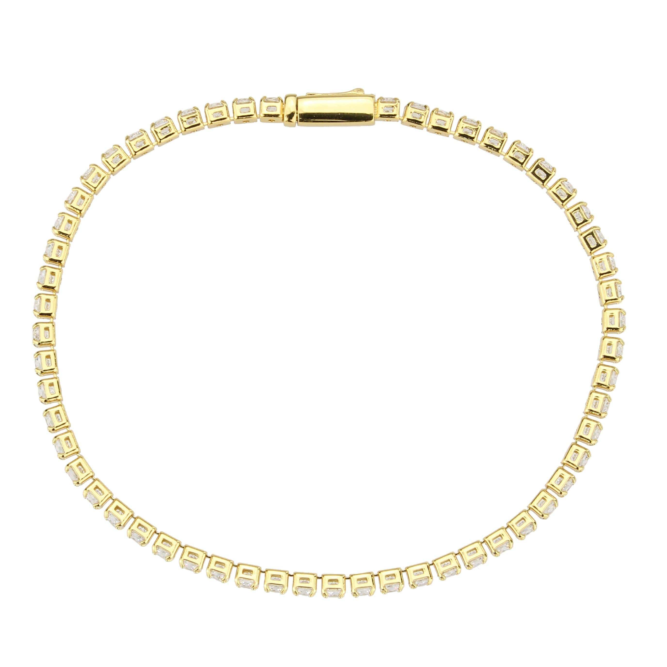 Alamode Gold Brass Bracelet with AAA Grade CZ in Clear - Flyclothing LLC