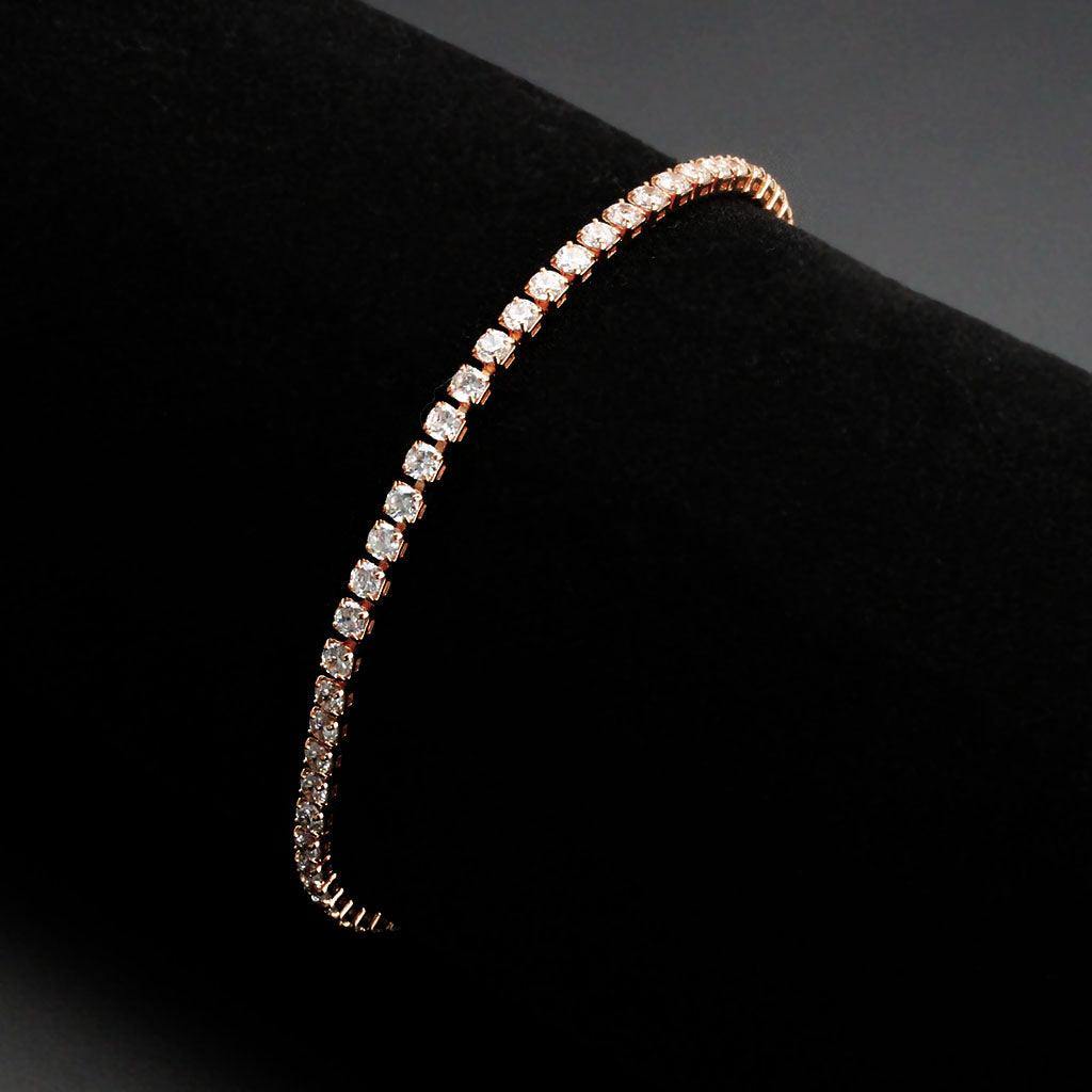 Alamode Rose Gold Brass Bracelet with AAA Grade CZ in Clear - Flyclothing LLC