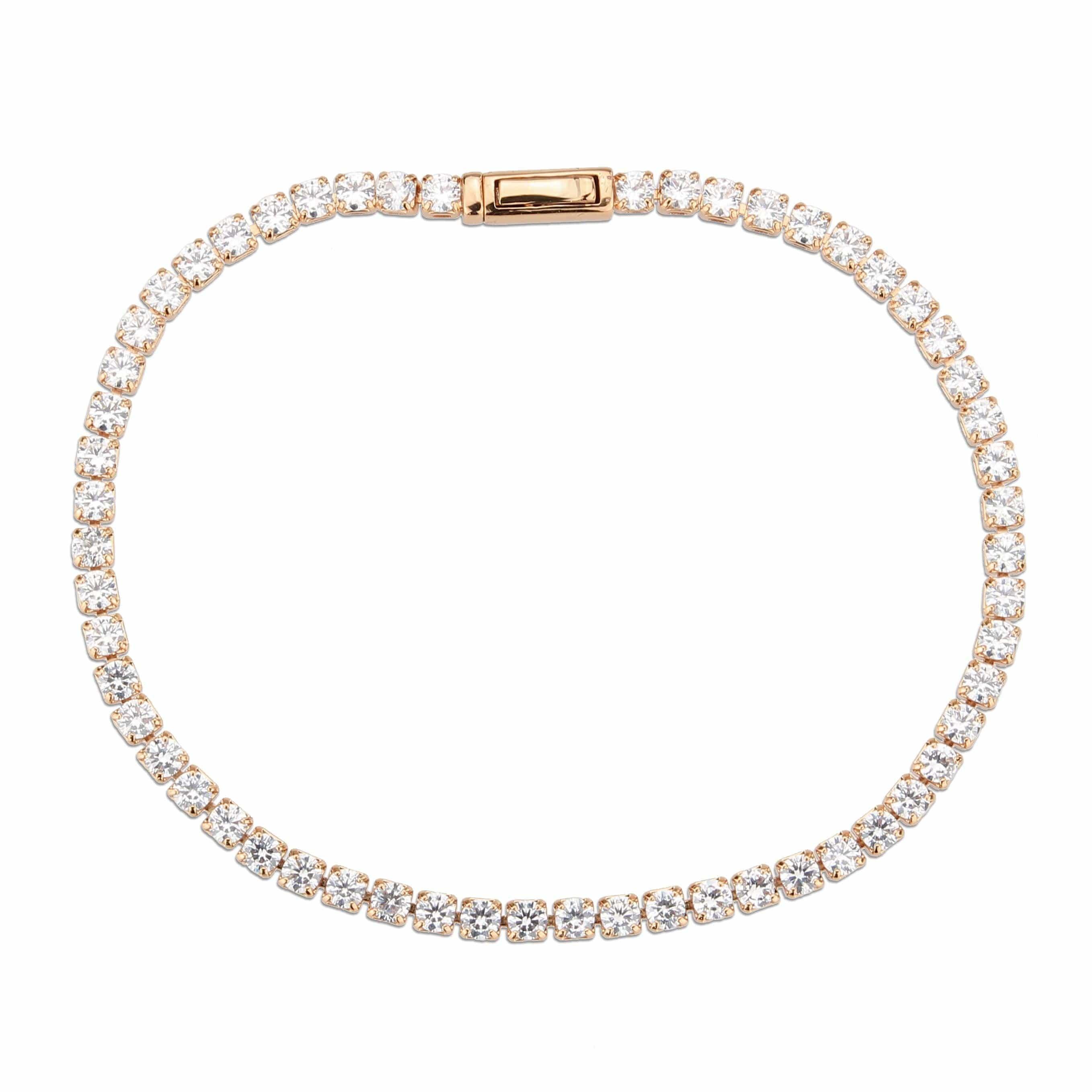 Alamode Rose Gold Brass Bracelet with AAA Grade CZ in Clear - Alamode