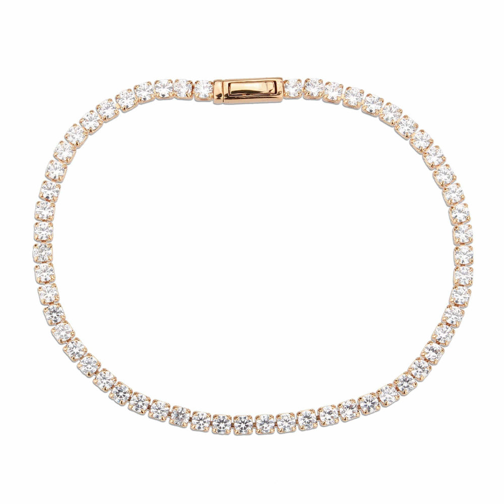 Alamode Rose Gold Brass Bracelet with AAA Grade CZ in Clear - Alamode - Flyclothing LLC