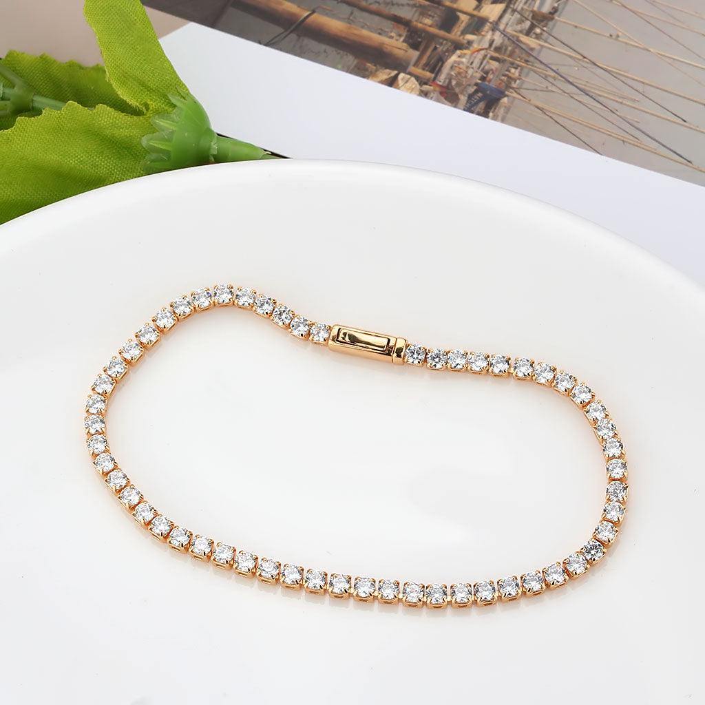 Alamode Rose Gold Brass Bracelet with AAA Grade CZ in Clear - Flyclothing LLC