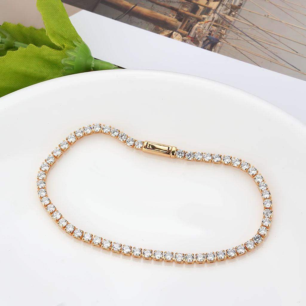 Alamode Rose Gold Brass Bracelet with AAA Grade CZ in Clear - Alamode - Flyclothing LLC