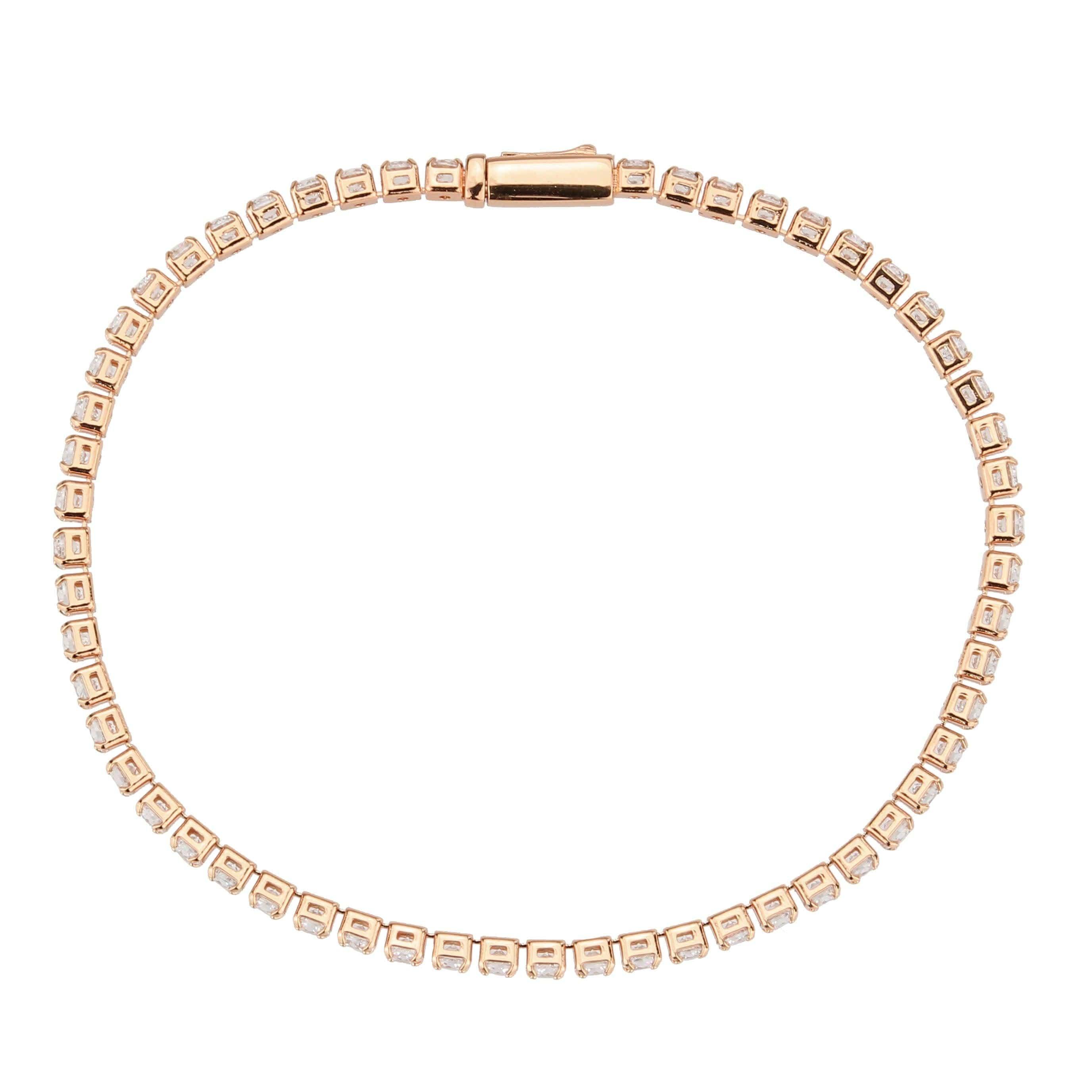 Alamode Rose Gold Brass Bracelet with AAA Grade CZ in Clear - Flyclothing LLC