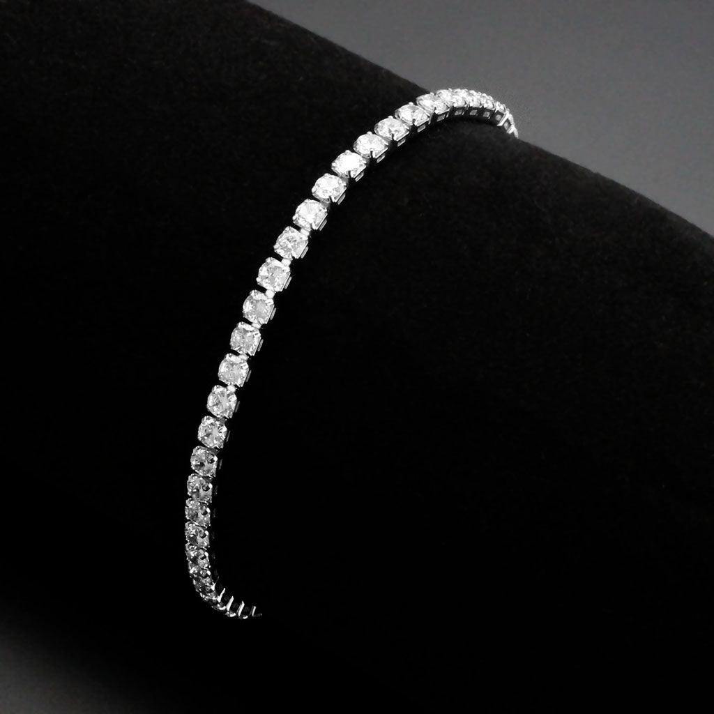 Alamode Rhodium Brass Bracelet with AAA Grade CZ in Clear - Alamode