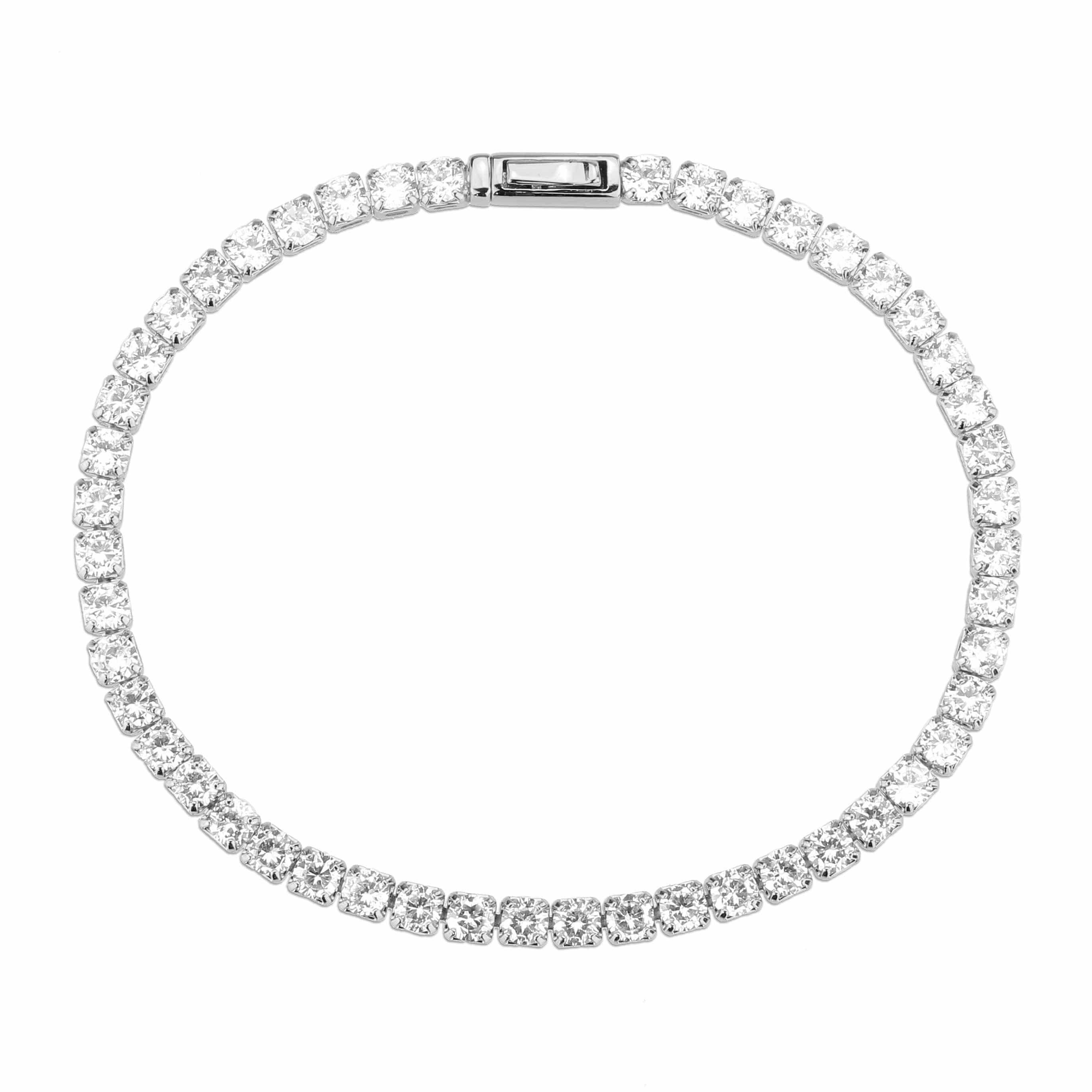 Alamode Rhodium Brass Bracelet with AAA Grade CZ in Clear - Flyclothing LLC