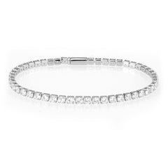 Alamode Rhodium Brass Bracelet with AAA Grade CZ in Clear - Flyclothing LLC