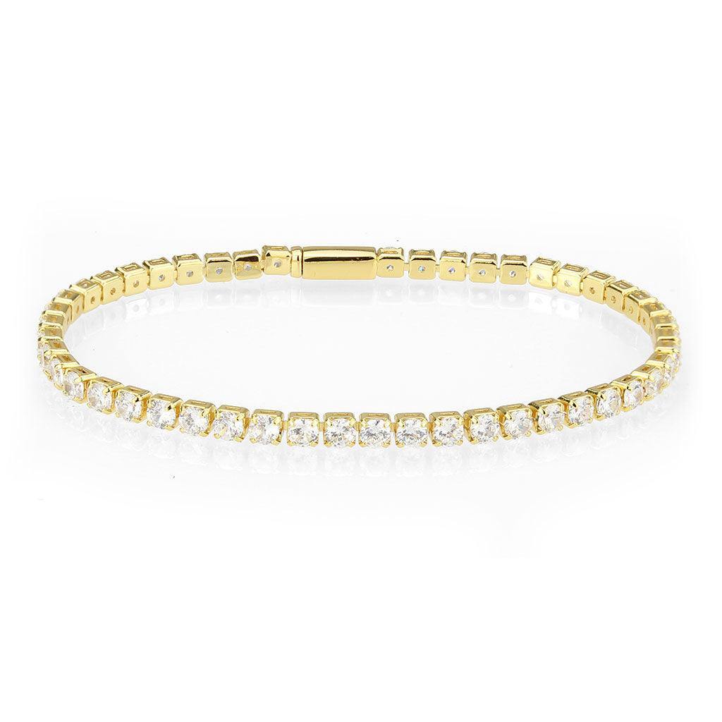 Alamode Gold Brass Bracelet with AAA Grade CZ in Clear - Flyclothing LLC