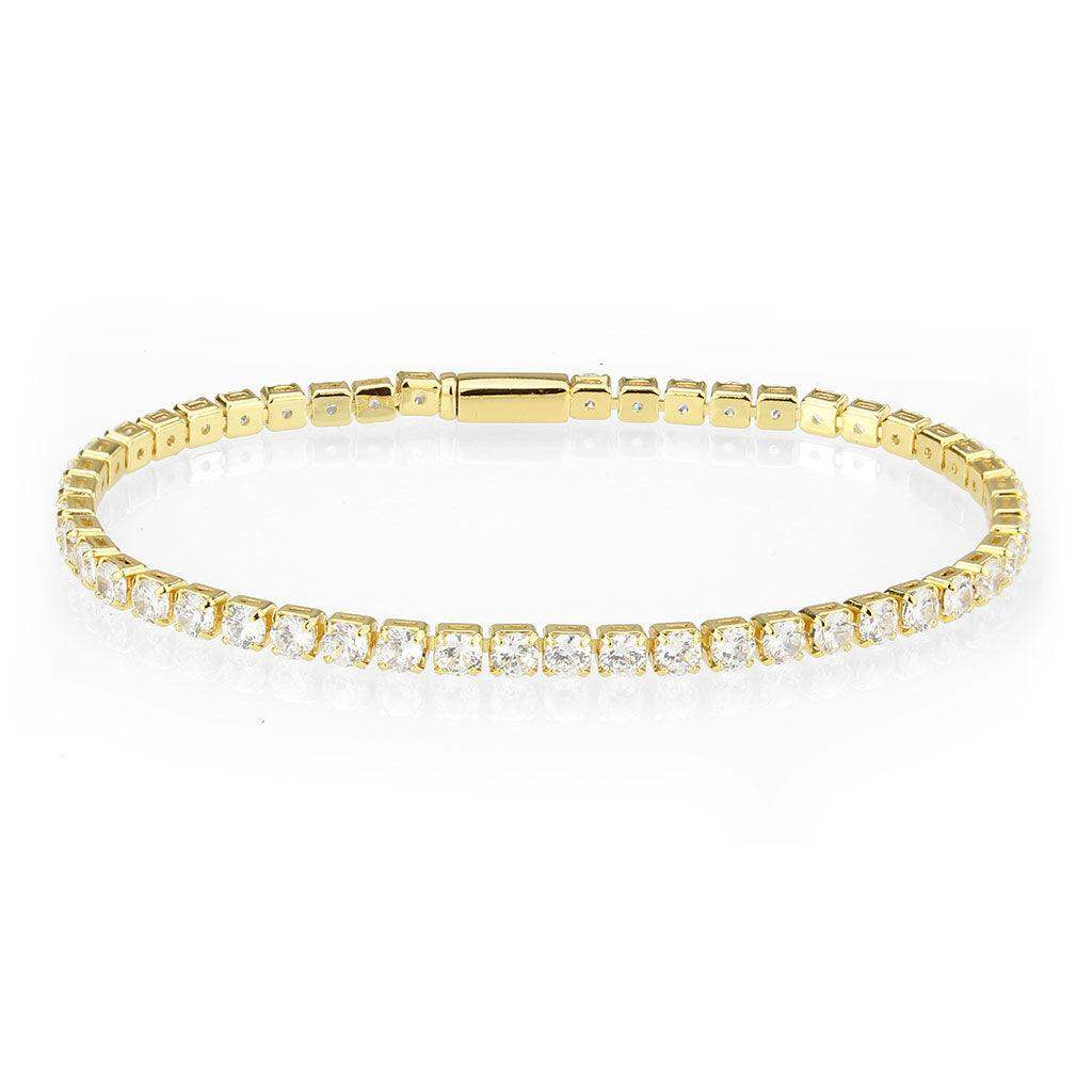 Alamode Gold Brass Bracelet with AAA Grade CZ in Clear - Alamode - Flyclothing LLC