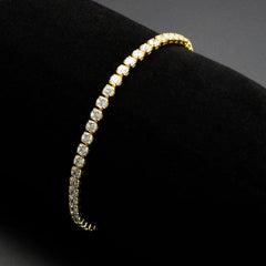 Alamode Gold Brass Bracelet with AAA Grade CZ in Clear - Flyclothing LLC