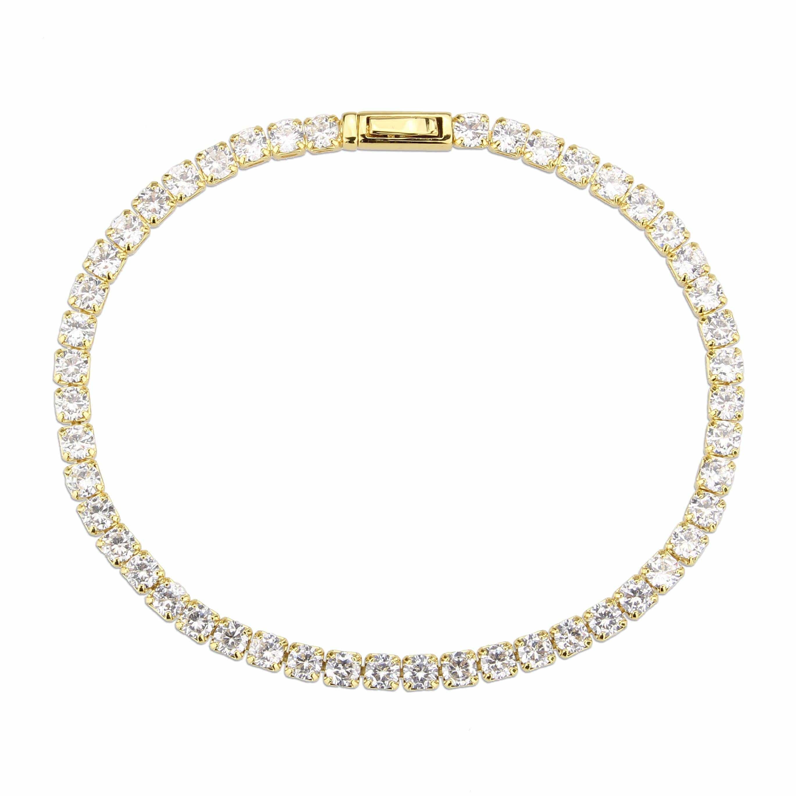 Alamode Gold Brass Bracelet with AAA Grade CZ in Clear - Alamode
