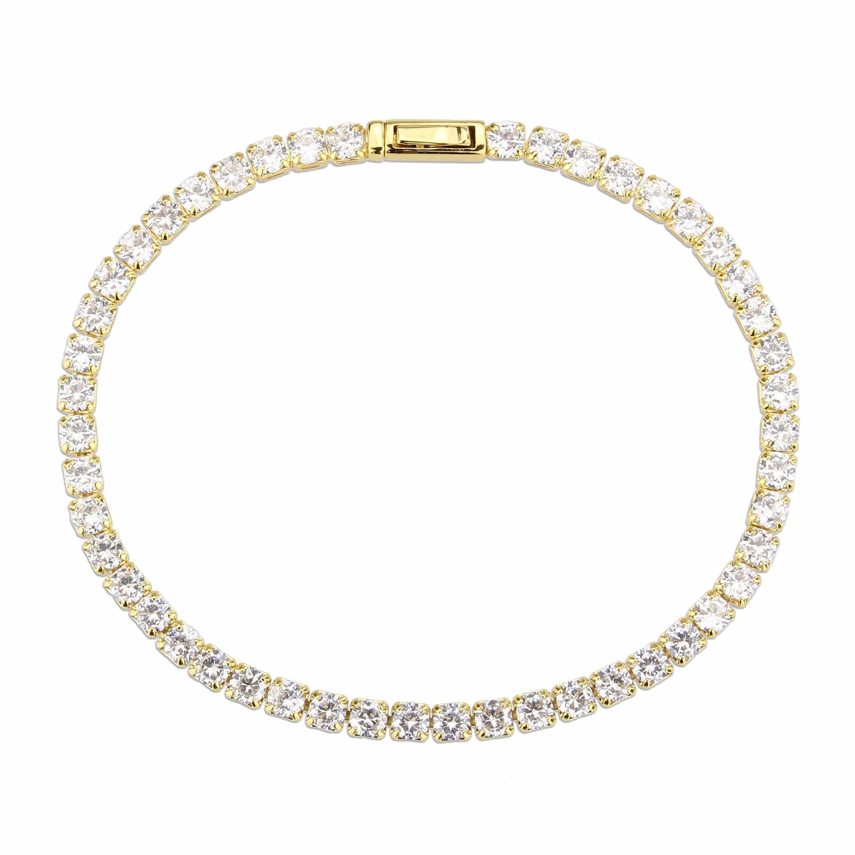 Alamode Gold Brass Bracelet with AAA Grade CZ in Clear - Flyclothing LLC