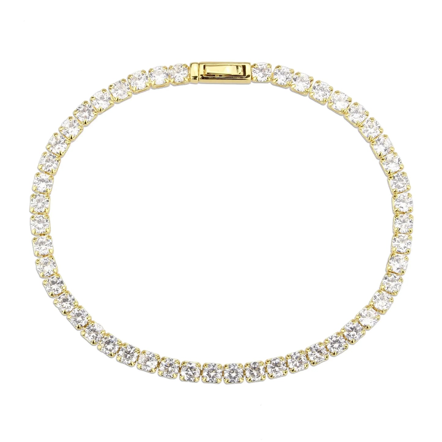 Alamode Gold Brass Bracelet with AAA Grade CZ in Clear - Alamode - Flyclothing LLC