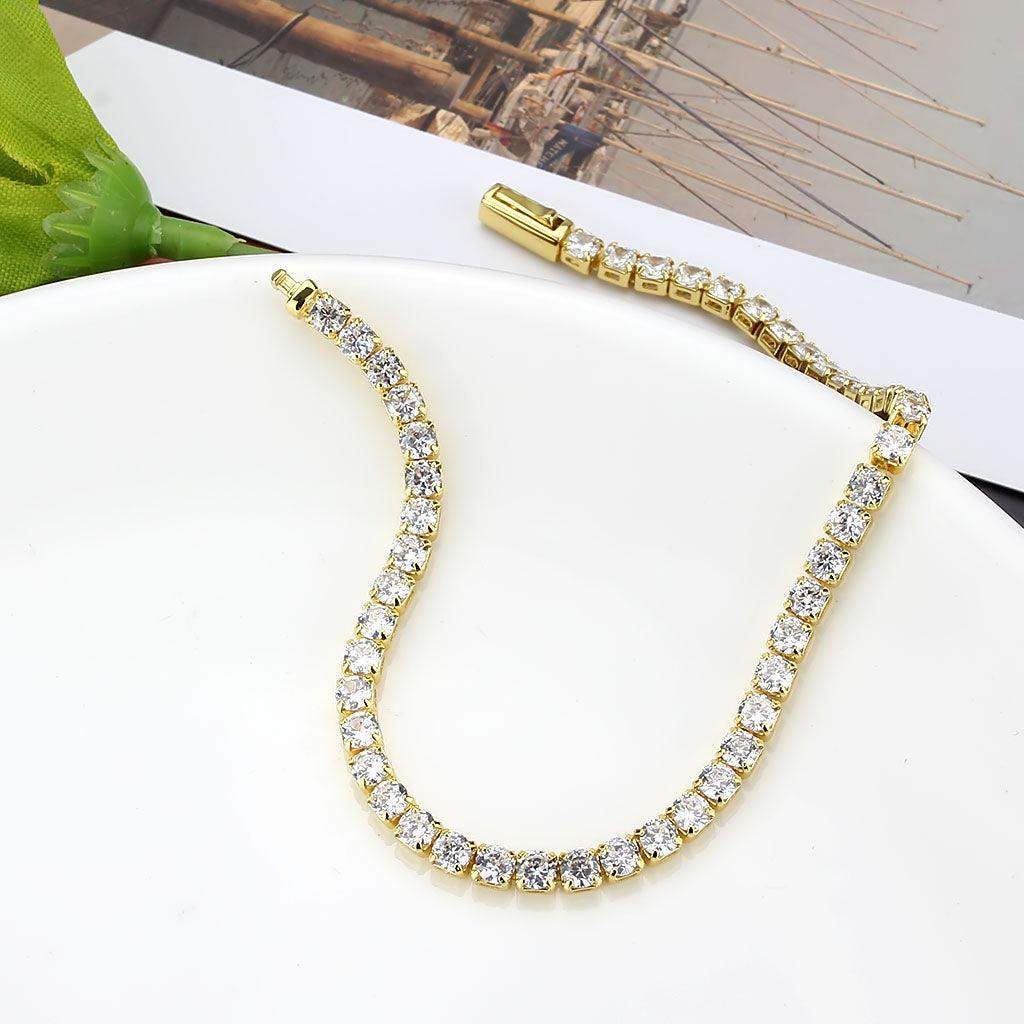 Alamode Gold Brass Bracelet with AAA Grade CZ in Clear - Alamode - Flyclothing LLC