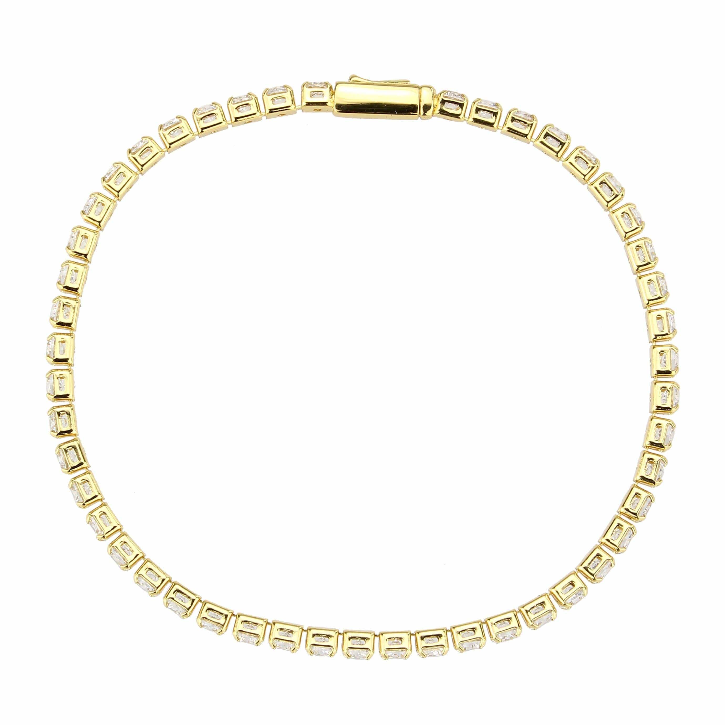 Alamode Gold Brass Bracelet with AAA Grade CZ in Clear - Flyclothing LLC