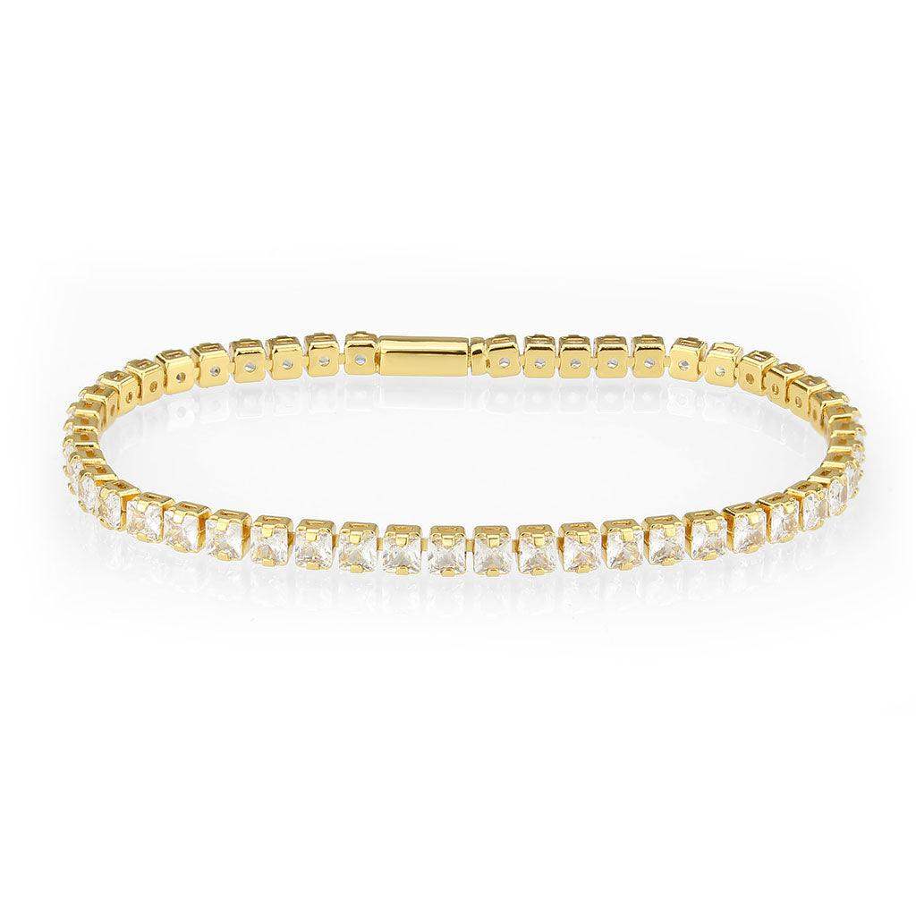 Alamode Gold Brass Bracelet with AAA Grade CZ in Clear - Alamode - Flyclothing LLC
