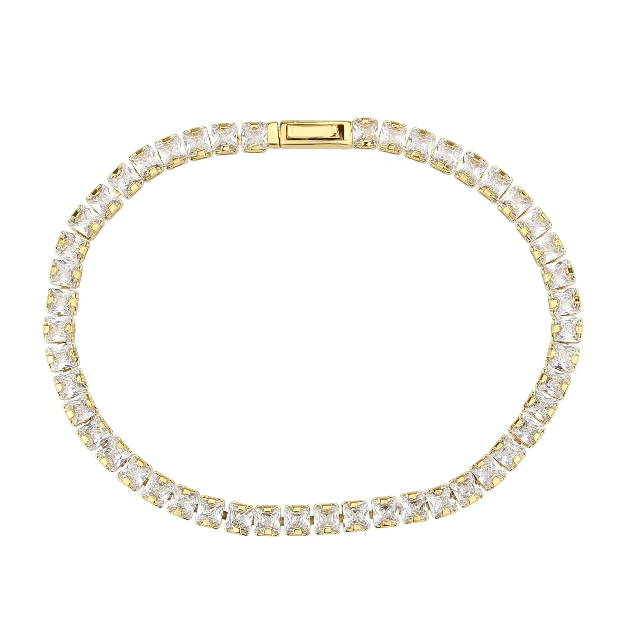 Alamode Gold Brass Bracelet with AAA Grade CZ in Clear - Alamode - Flyclothing LLC