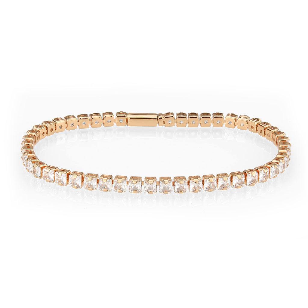 Alamode Rose Gold Brass Bracelet with AAA Grade CZ in Clear - Flyclothing LLC