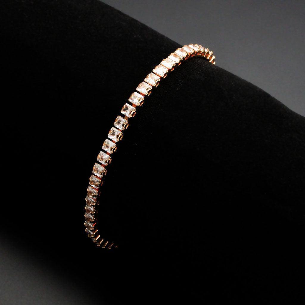 Alamode Rose Gold Brass Bracelet with AAA Grade CZ in Clear - Flyclothing LLC