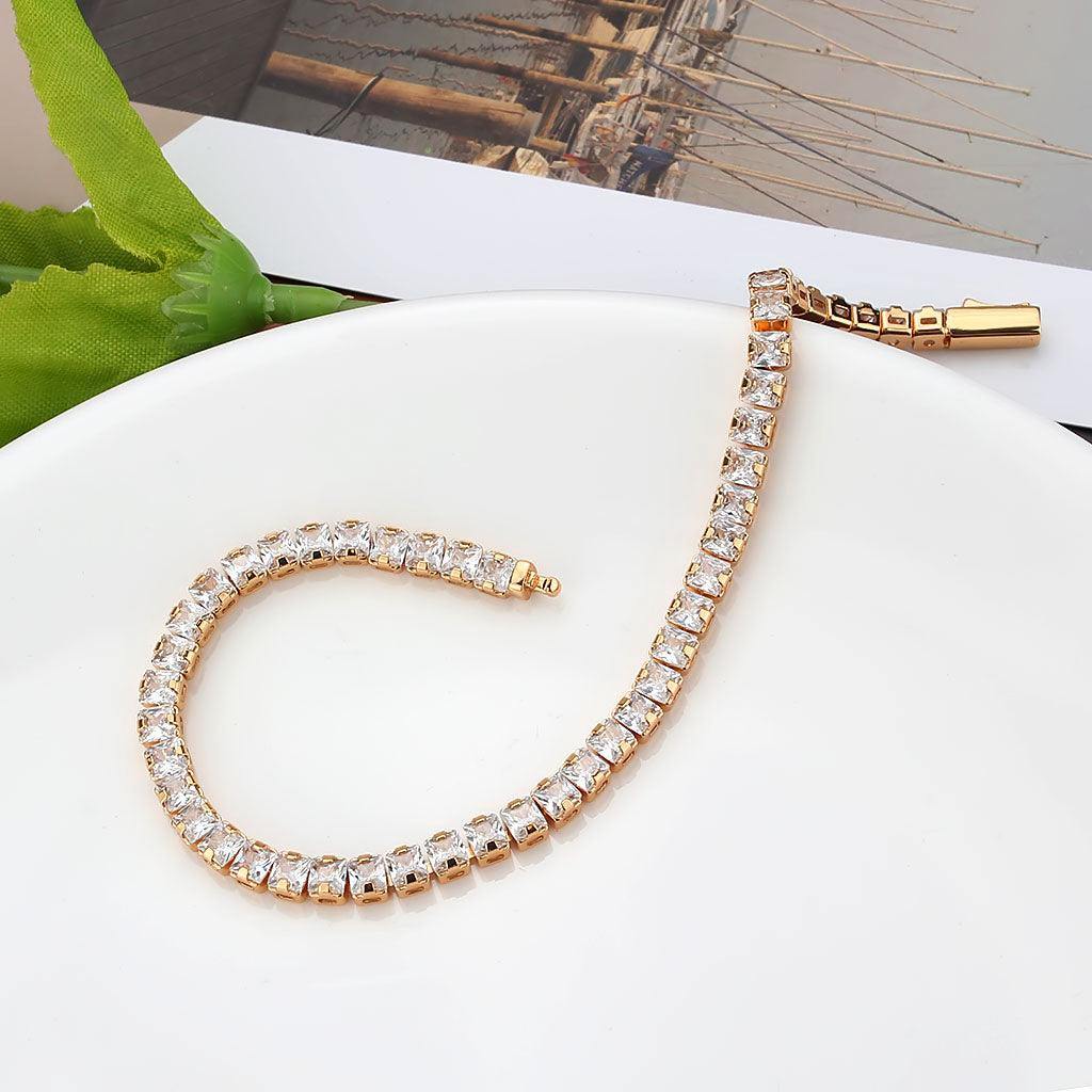 Alamode Rose Gold Brass Bracelet with AAA Grade CZ in Clear - Flyclothing LLC