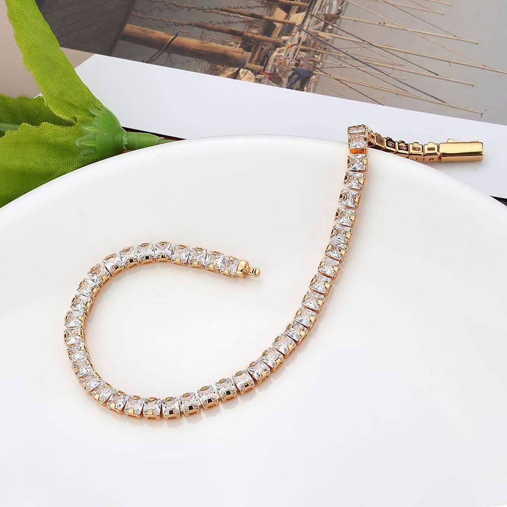 Alamode Rose Gold Brass Bracelet with AAA Grade CZ in Clear - Alamode - Flyclothing LLC