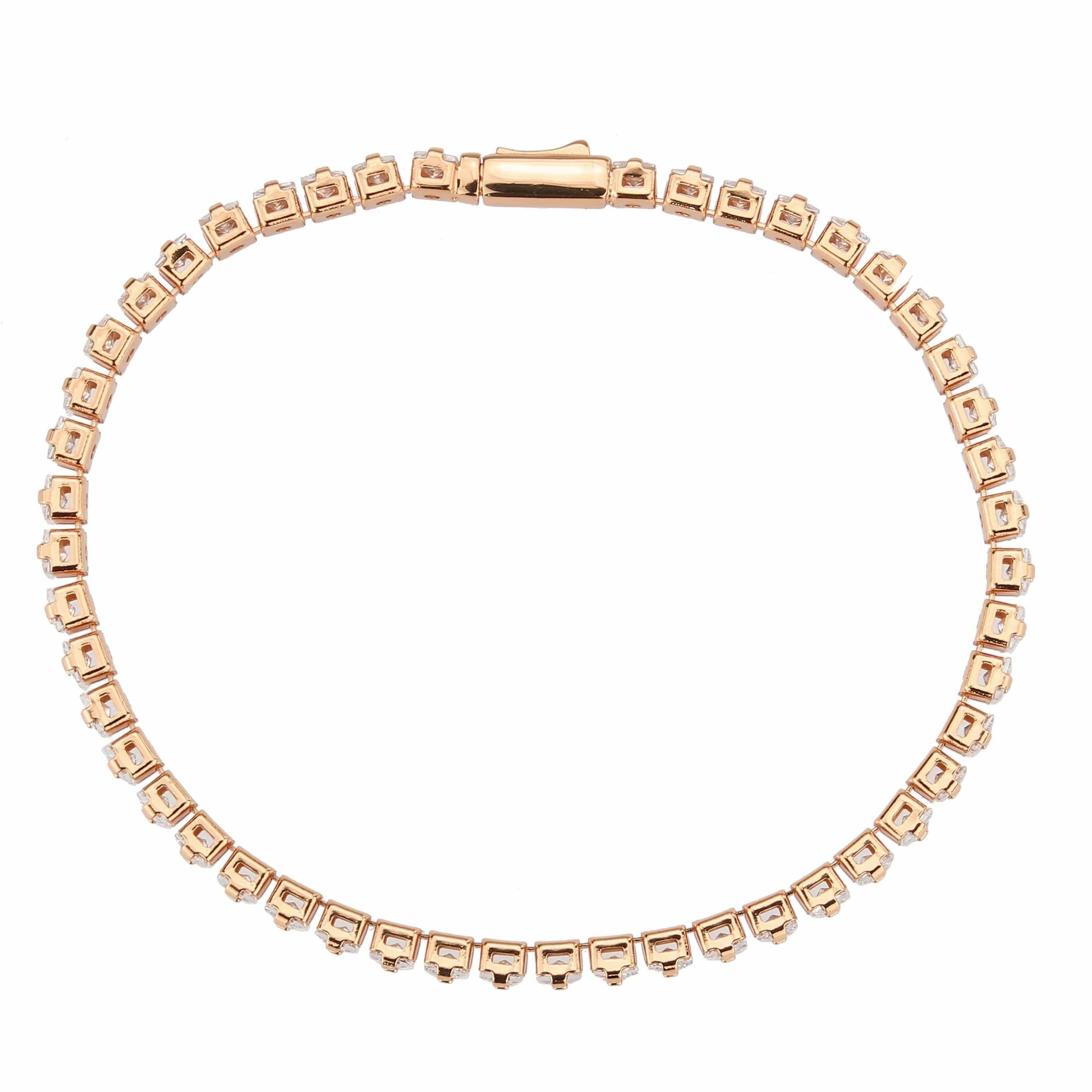 Alamode Rose Gold Brass Bracelet with AAA Grade CZ in Clear - Flyclothing LLC