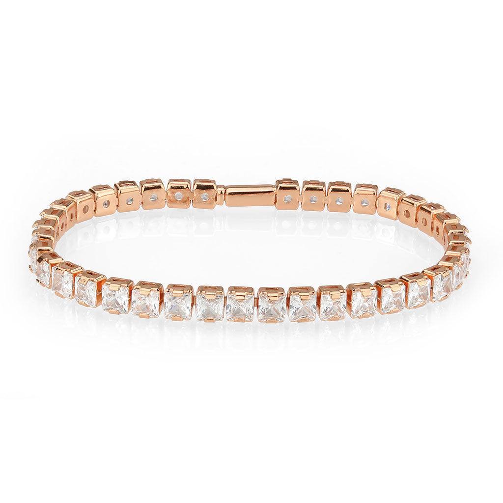 Alamode Rose Gold Brass Bracelet with AAA Grade CZ in Clear - Flyclothing LLC