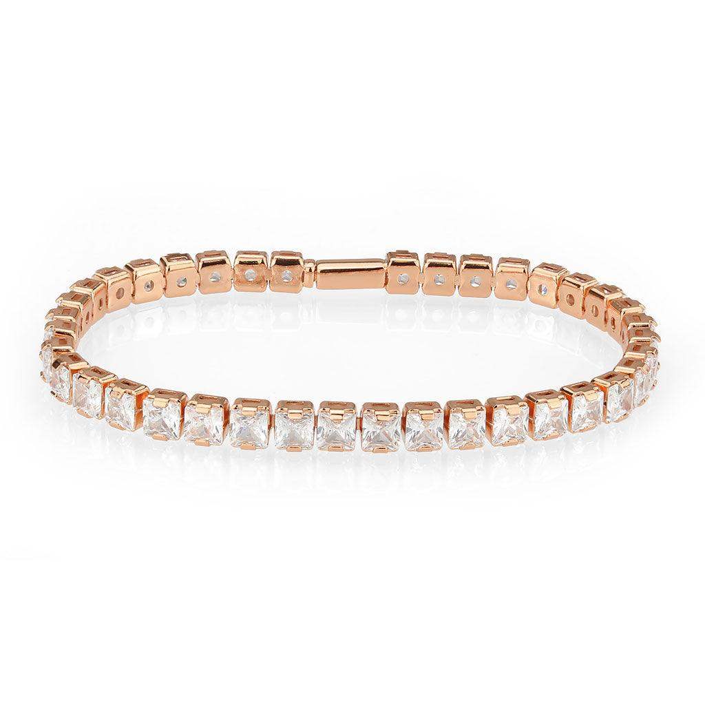 Alamode Rose Gold Brass Bracelet with AAA Grade CZ in Clear - Alamode - Flyclothing LLC