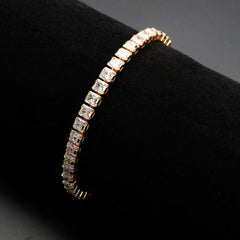 Alamode Rose Gold Brass Bracelet with AAA Grade CZ in Clear - Flyclothing LLC