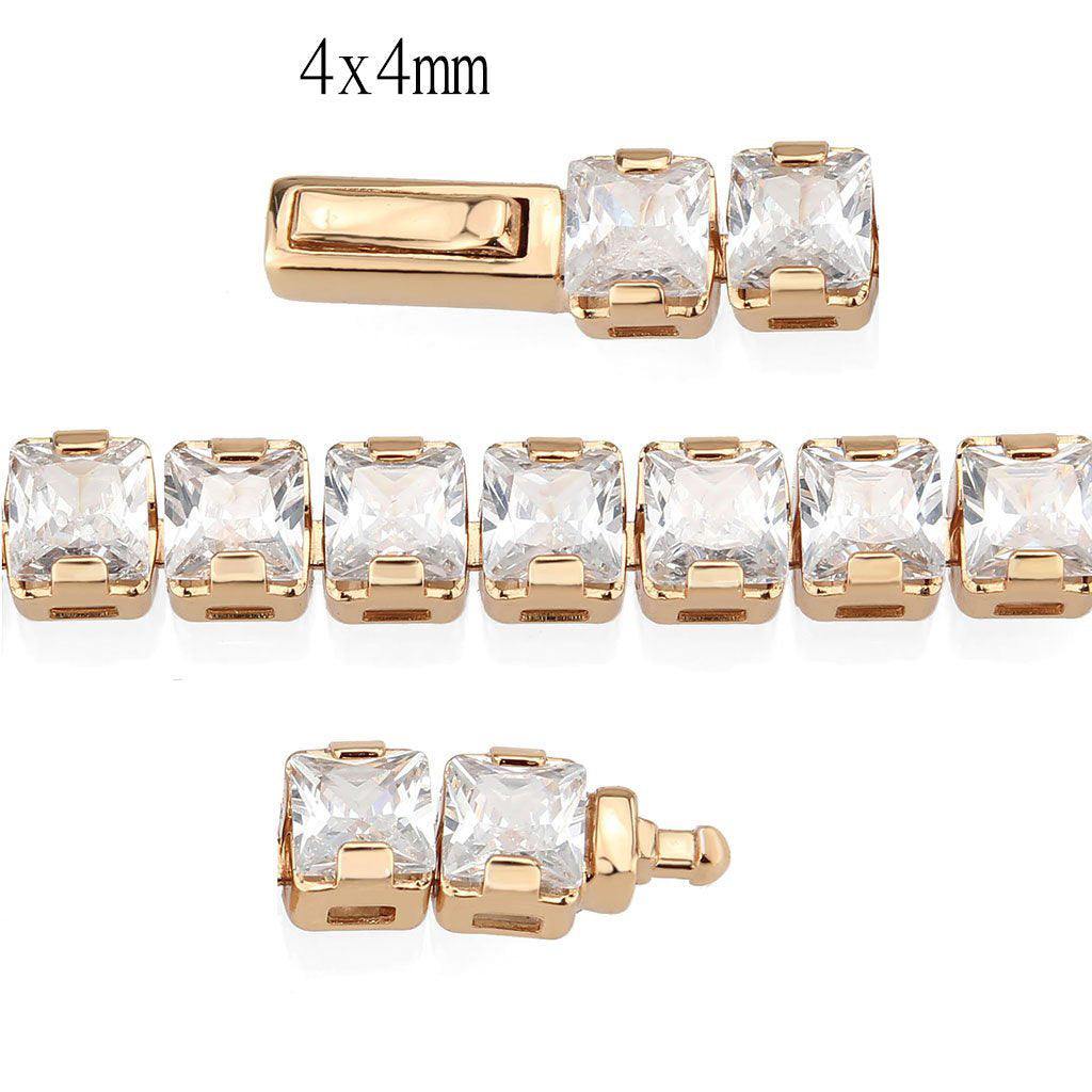 Alamode Rose Gold Brass Bracelet with AAA Grade CZ in Clear - Alamode