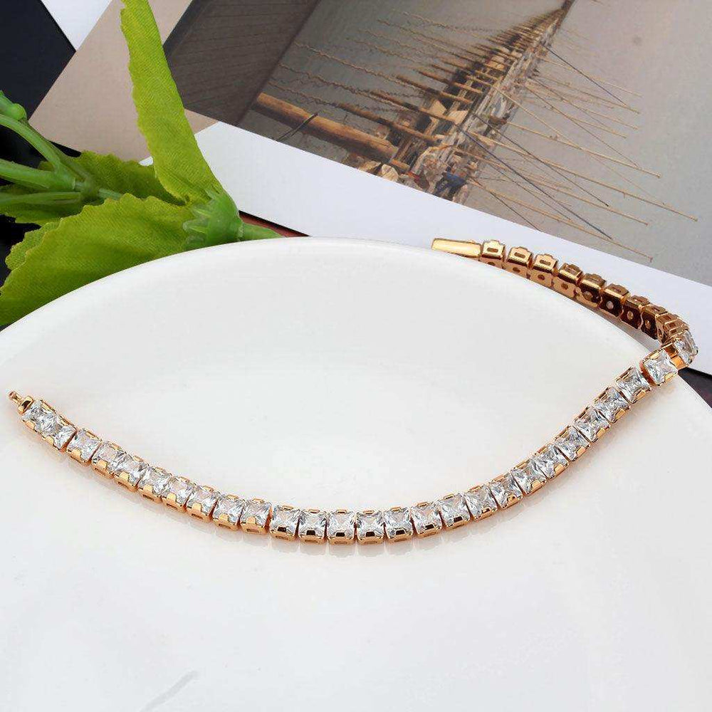 Alamode Rose Gold Brass Bracelet with AAA Grade CZ in Clear - Alamode - Flyclothing LLC
