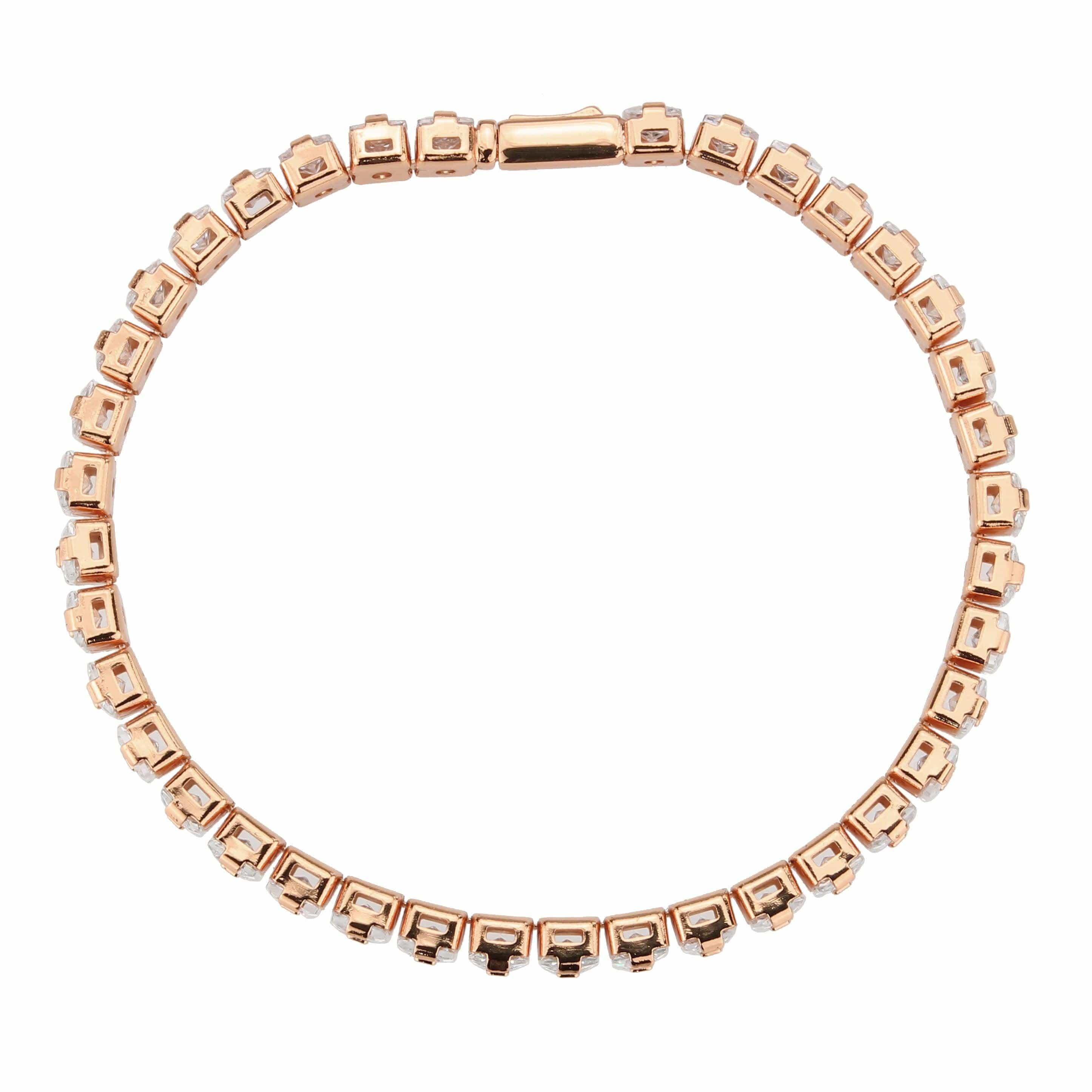 Alamode Rose Gold Brass Bracelet with AAA Grade CZ in Clear - Alamode