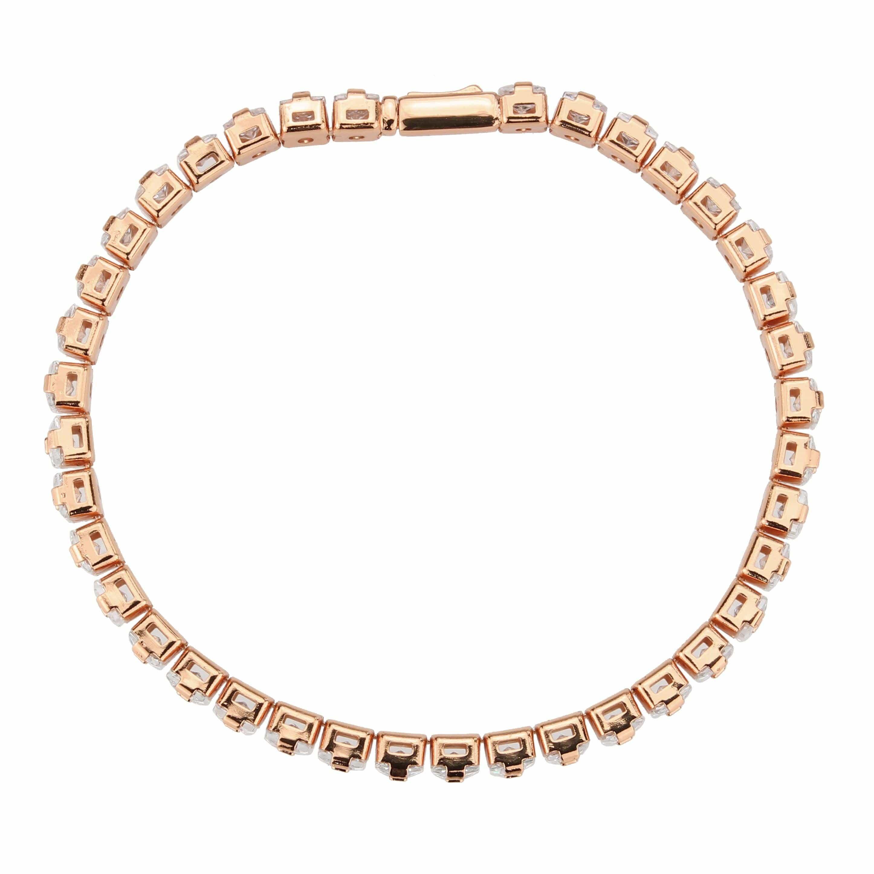 Alamode Rose Gold Brass Bracelet with AAA Grade CZ in Clear - Flyclothing LLC