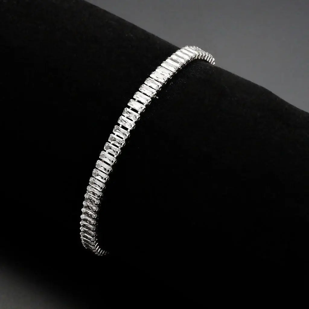 Alamode Rhodium Brass Bracelet with AAA Grade CZ in Clear - Alamode - Flyclothing LLC