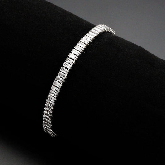 Alamode Rhodium Brass Bracelet with AAA Grade CZ in Clear - Alamode