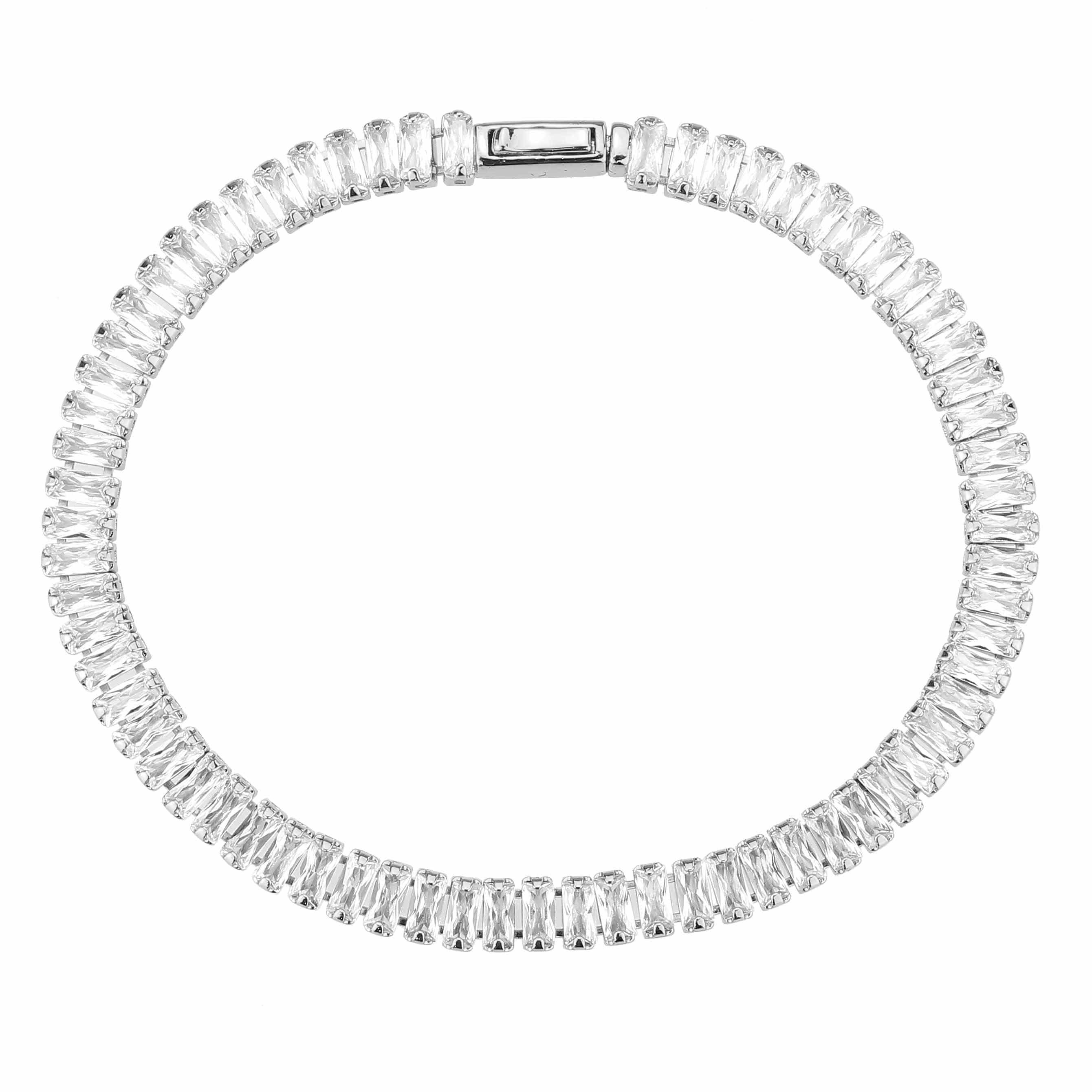 Alamode Rhodium Brass Bracelet with AAA Grade CZ in Clear - Flyclothing LLC