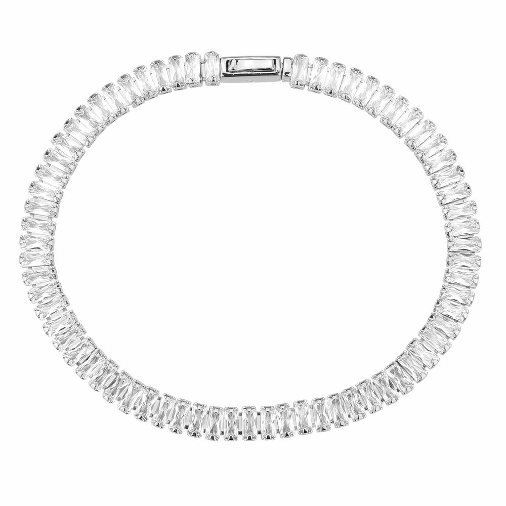 Alamode Rhodium Brass Bracelet with AAA Grade CZ in Clear - Alamode - Flyclothing LLC